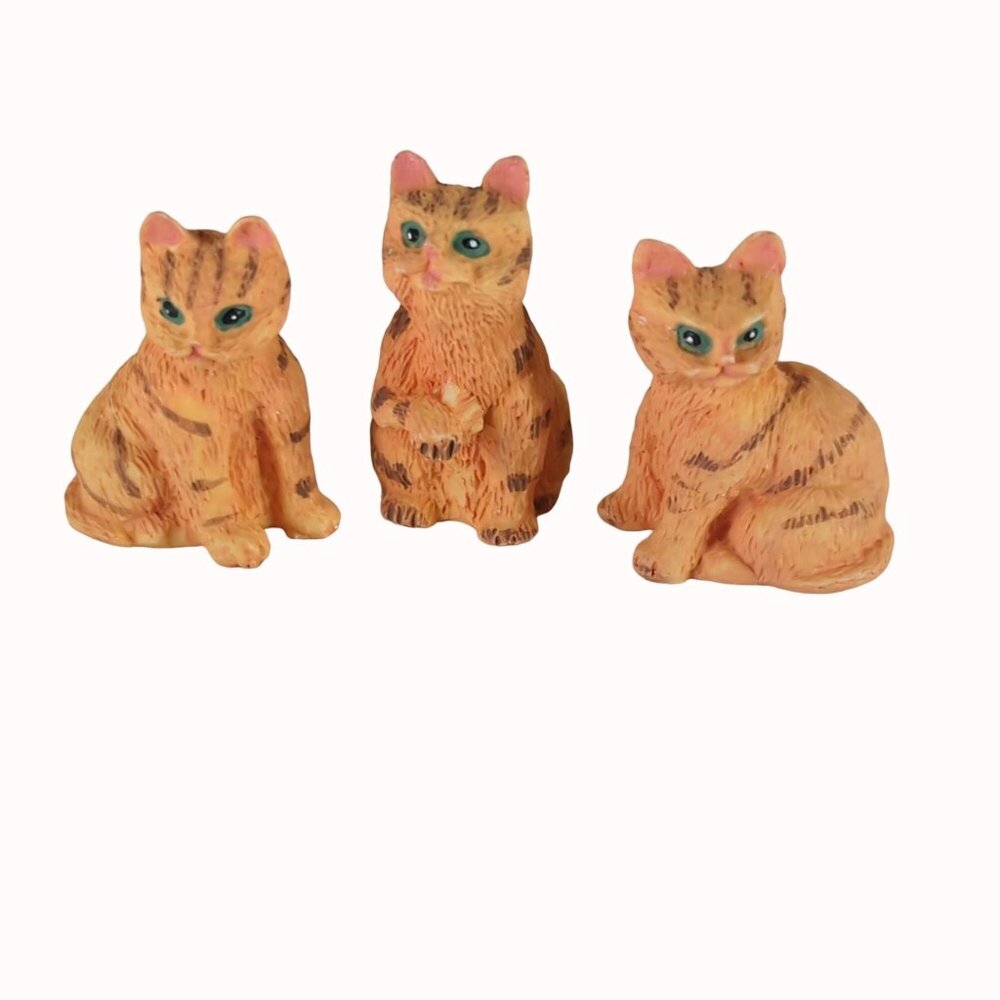 Vintage Orange Tabby Cat Resin Miniature Figurines Set Of 3